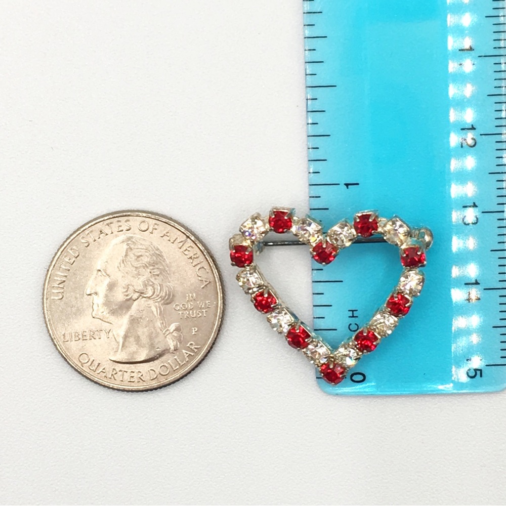 Dainty Crystal and Red Rhinestone Heart Brooch Pin - Picture 10 of 10